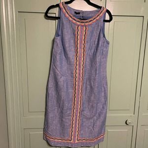 Talbots Dress Size‎ 4 Chambray Multicolor Embroidered Sheath Dress NWOT